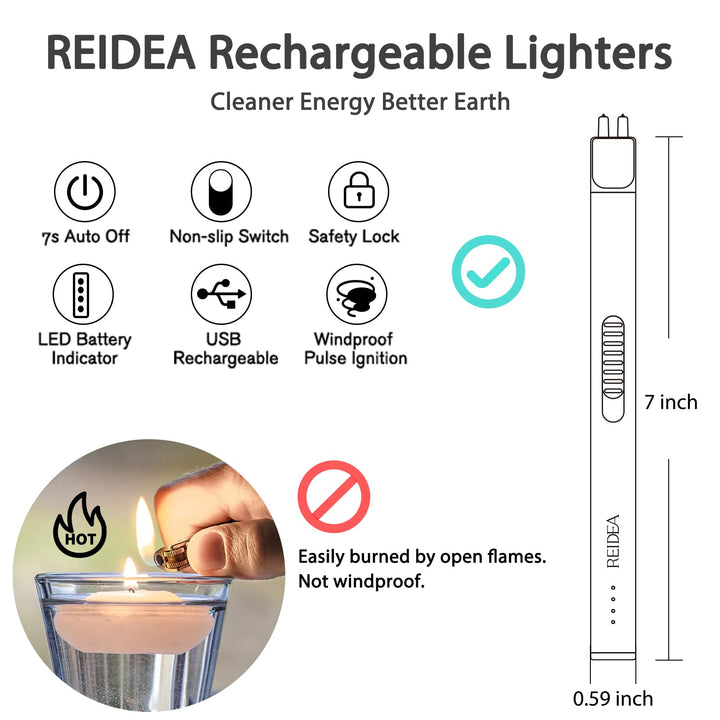 REIDEA Lighter Electric for Candle S4 Pro USB Rechargeable Safety Lock with LED Battery Indicator Flameless Windproof Arc Plasma Lighter for Candle, Fireworks (Champagne Gold)