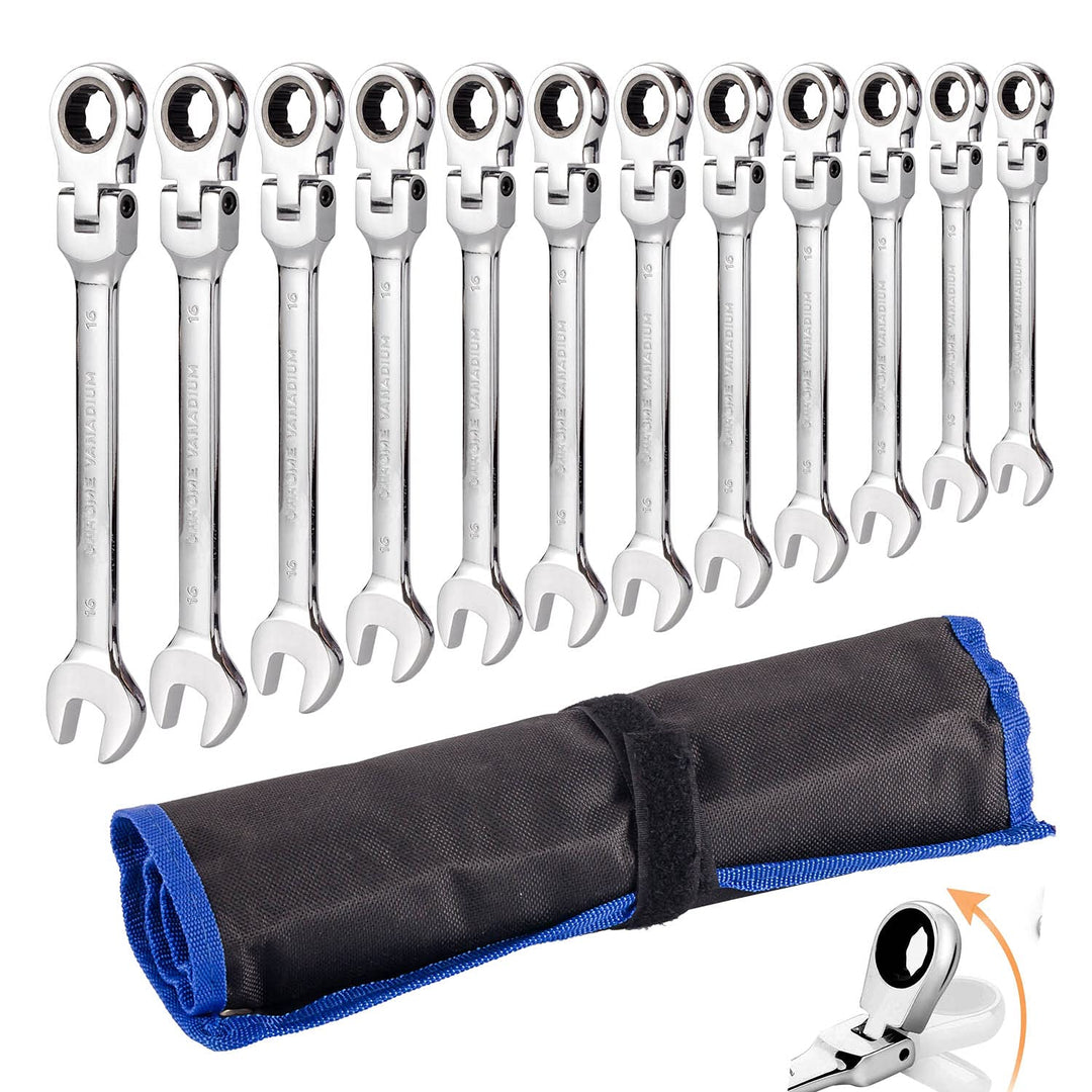 Flexible Ratchet Wrench Set 12pcs 8-19mm Spanner Gear Ring Ratcheting Combination Flexi Wrench Kit Metric Flex Head