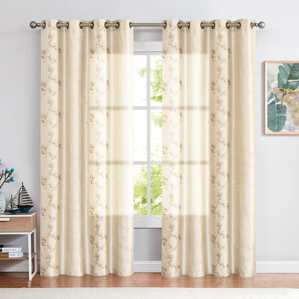 jinchan Floral Curtains Embroidered Curtains for Living