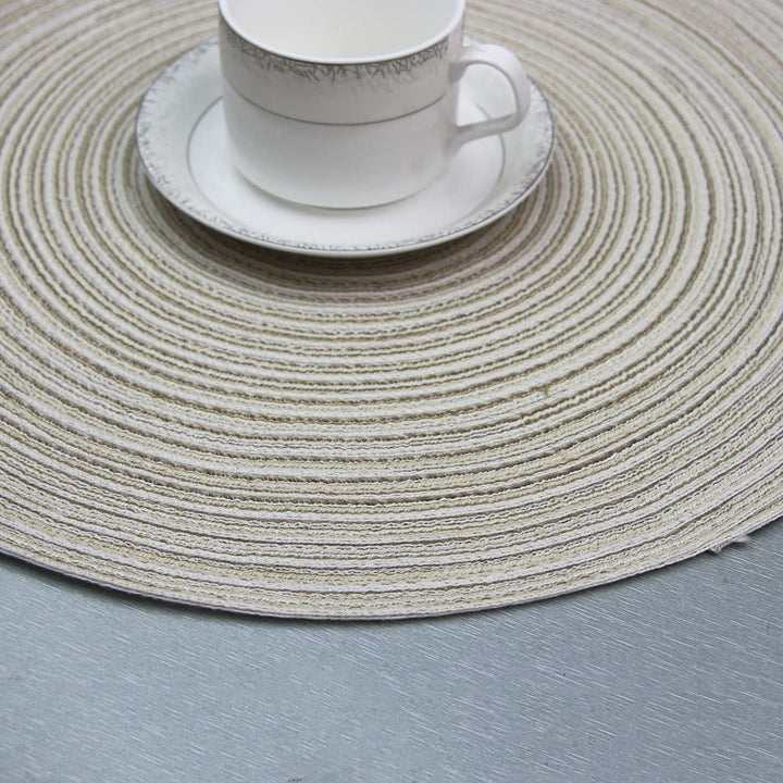 , Round Woven Placemats Set of 6, Elegant 15 inch Placemats for Dining Tables Indoor Outdoor Party Decor (Ivory Cream), 15In Round Mats 6