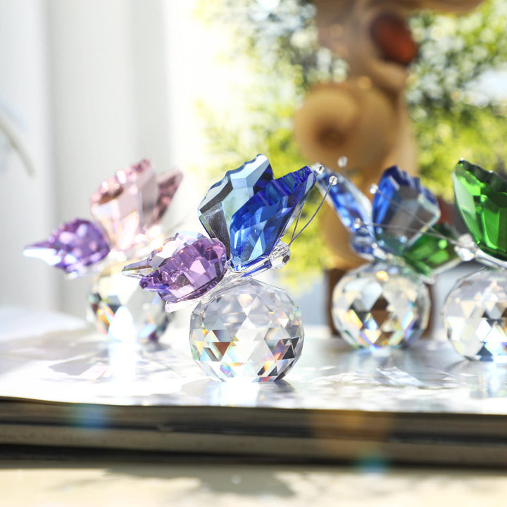 Pack 4 Crystal Butterfly Figurines with Ball Base for Home Wedding Decoration Glass Butterflies Crystal Animal Figurine Butterfly Gifts for Women Lovers