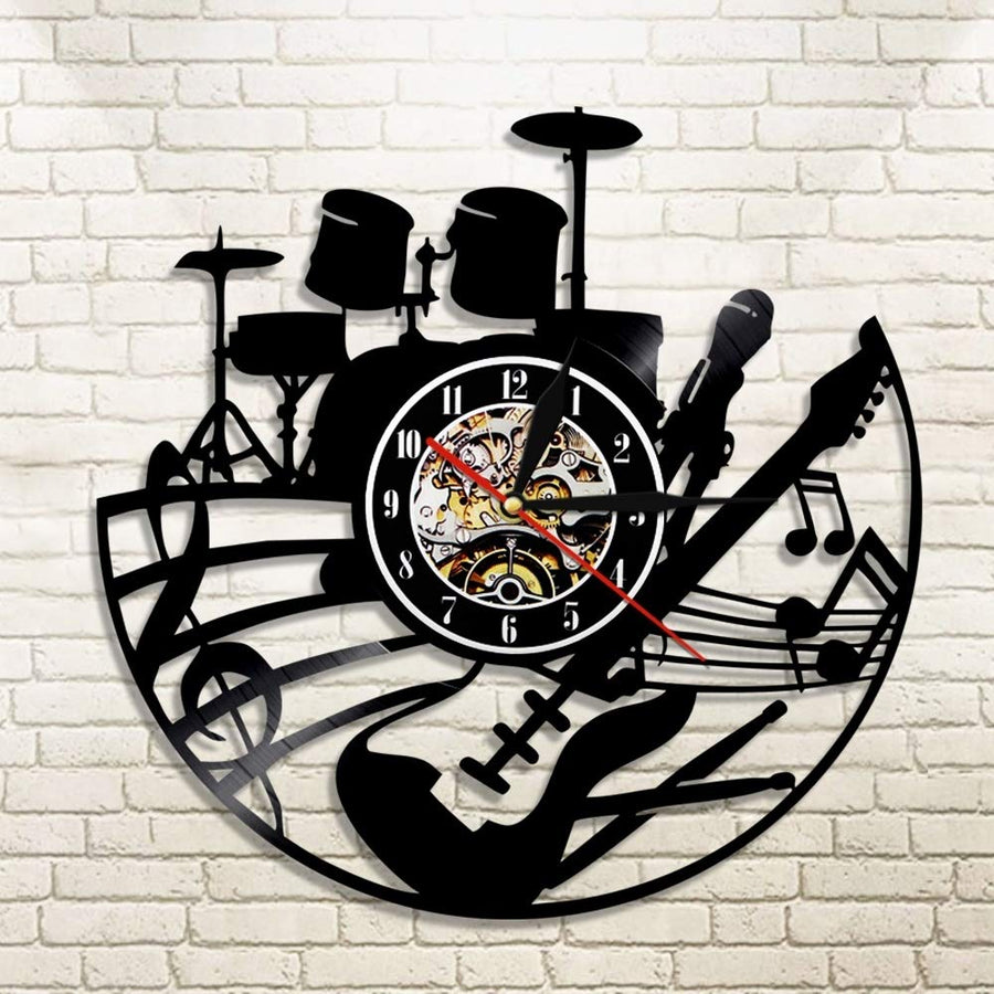 Fancylife Vintage Music Theme LED Lighting Drums Guitar Vinyl Record Wall Clock
