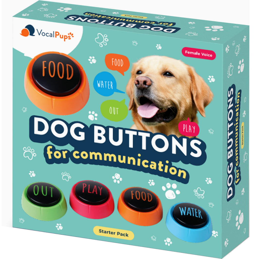 VocalPups Dog Buttons for Communication Starter Pack - Female Voice, Dog Talking Button Set, Talking Buttons for Dogs, Dog Buttons Speech Training Set | Dog Communication Buttons | Loud Recorded Words