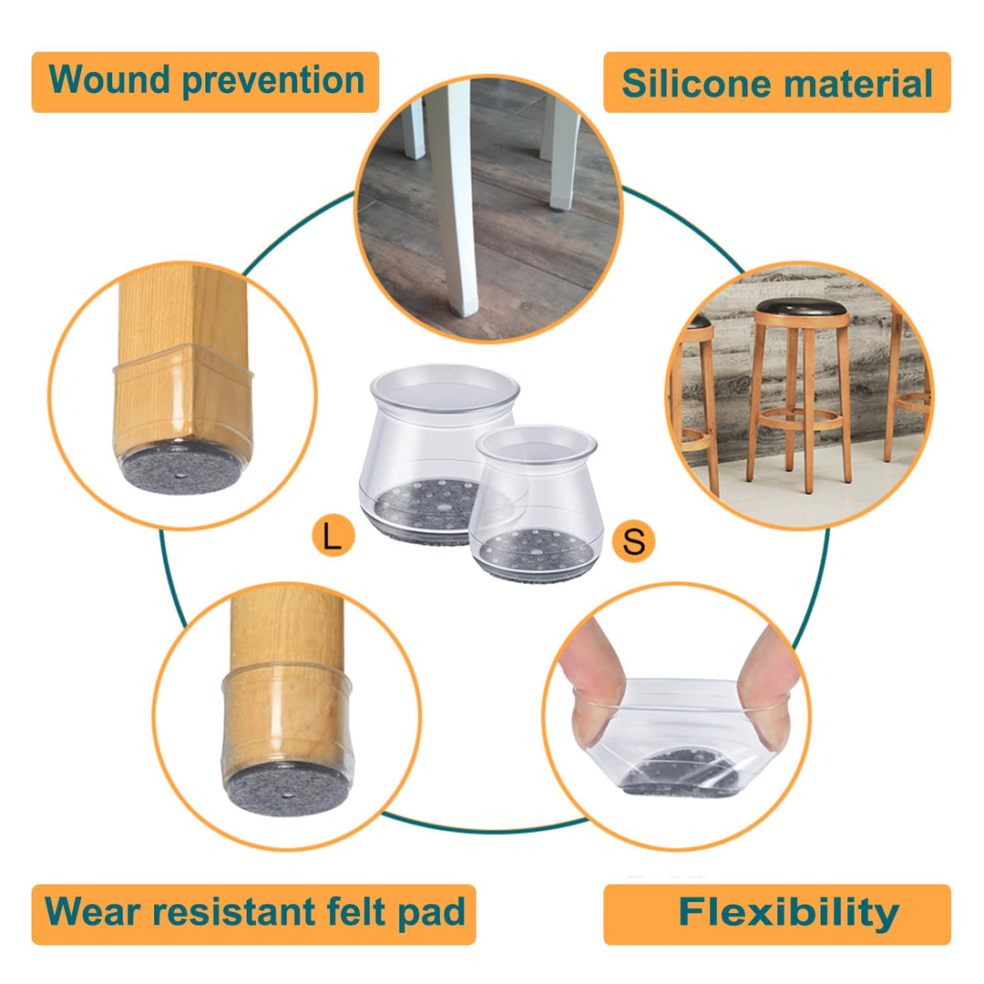 32pcs Chair Leg Floor Protectors,Bar stools Leg Protectors Caps,Dining Room Table Chair Leg Protectors for Hardwood Floors, Chair Leg Covers Silicone Felt Furniture Pads (Small fit: 0.9&#39;&#39; - 1.29&#39;&#39;)
