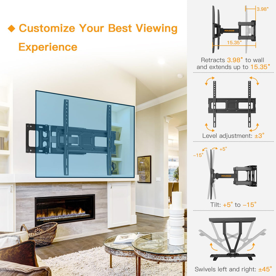 Perlegear TV Wall Mount Bracket Full Motion for 26-65 I