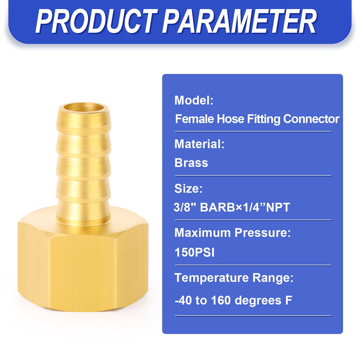 3/8 Inch Barb x 1/4 Inch NPT Brass Female Hose Fitting Connector(Pack of 10)