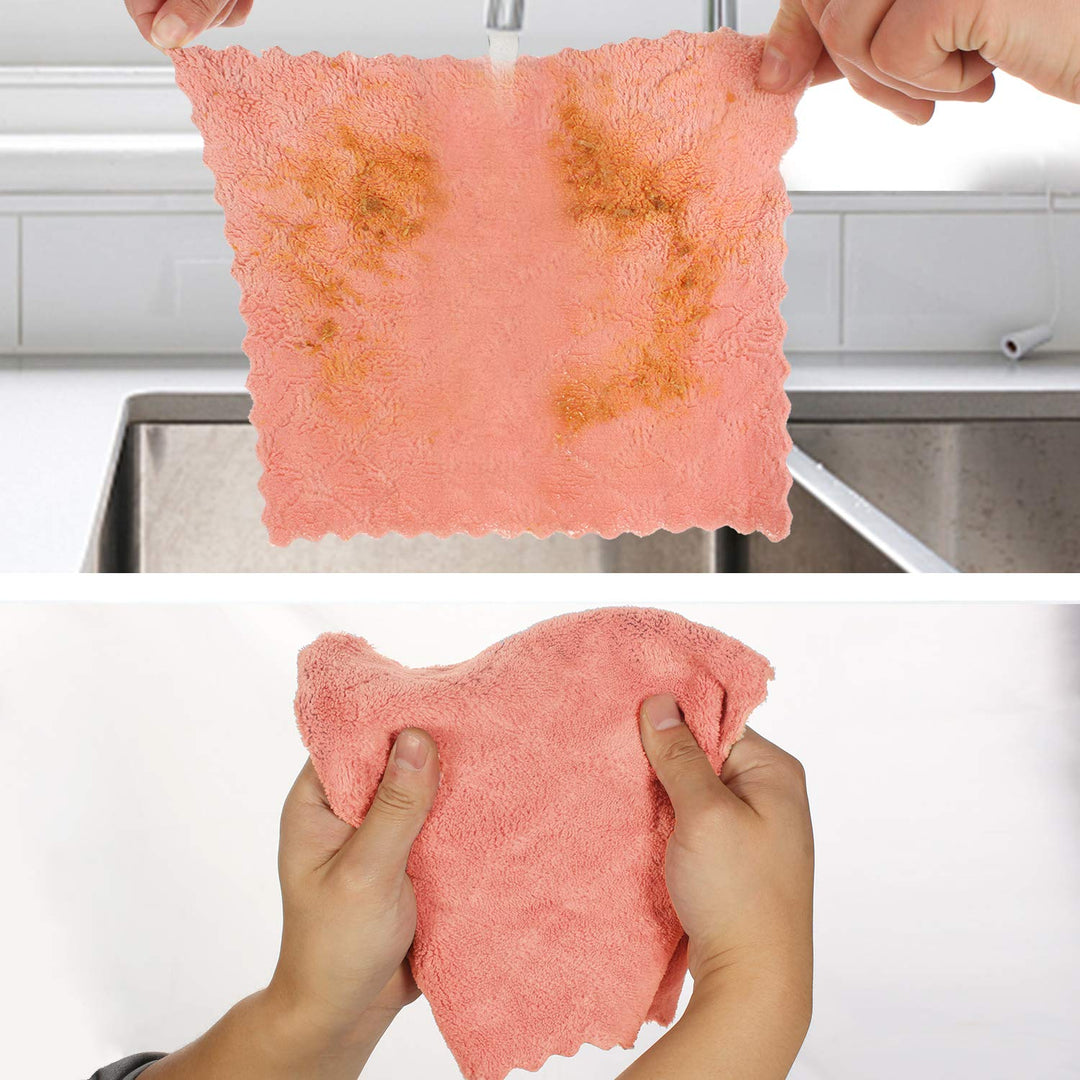kimteny Cleaning Cloths Kitchen Towels Microfiber Washcloths Lint Free Dish Cloth Reusable Dishtowels Household Super Absorbent Fast Drying, 10x10, Pack of 5 (Pink-Grey)