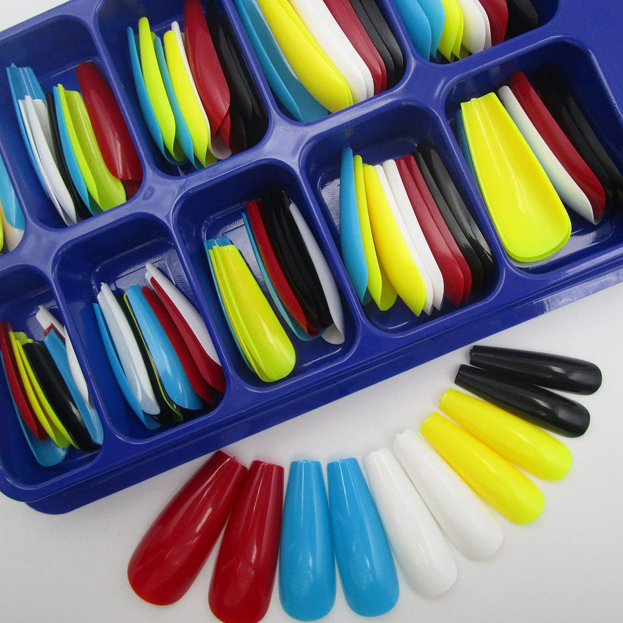 100pc Mixed Color Coffin False Nails Extra Long Ballerina Fake Nail Colored Coffin Acrylic Nail Tips 10 Sizes for Women, Girls, Kids (Mixed Color L)
