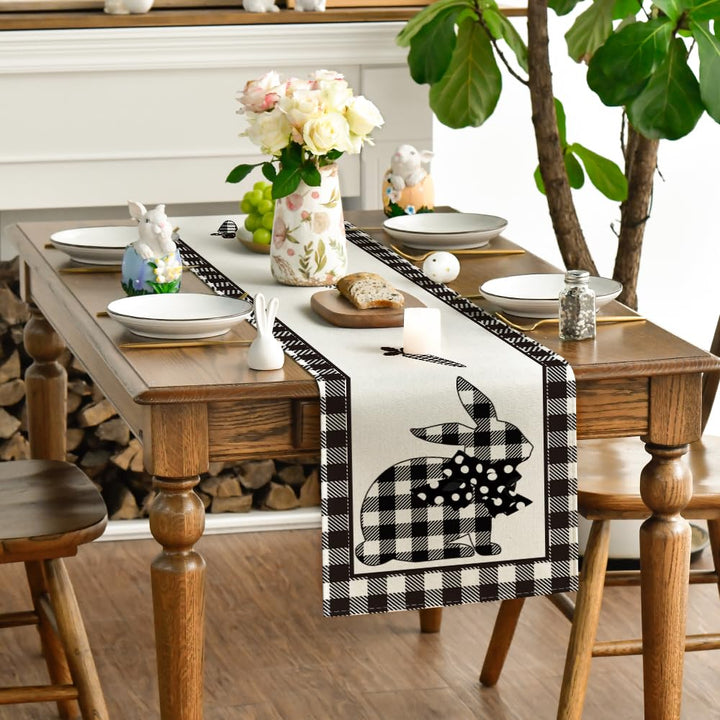 Buffalo Plaid Rabbit Carrots Easter Table Runner, Spring Summer Seasonal Holiday Kitchen Dining Table Decoration for Indoor Outdoor Home Party Decor 13 x 72 Inch
