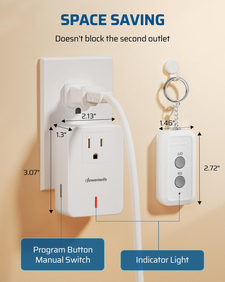 Indoor Remote Control Outlet, Expandable Remote Light Switch Kit, Wireless On Off Power Switch, 100ft RF Range, Compact Design, White