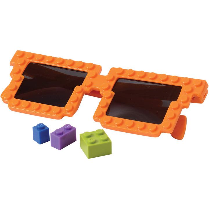 Building Blocks Glasses - Pack of 6 - Block Mania Building Block Glasses with Extra Bricks for Carnival Supplies, Stocking Stuffers and Birthday Party Favors for Kids