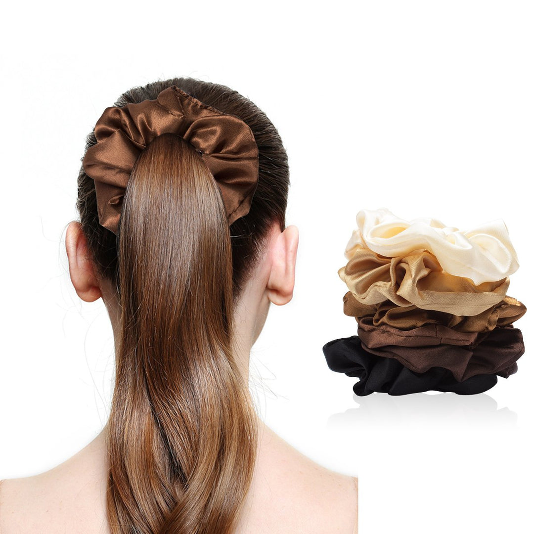 Cubaco 12 Pieces Satin Hair Scrunchies Elastic Hair Bobbles Scrunchy Hair Ties Ponytail Holder, 6 Colors (Natural)