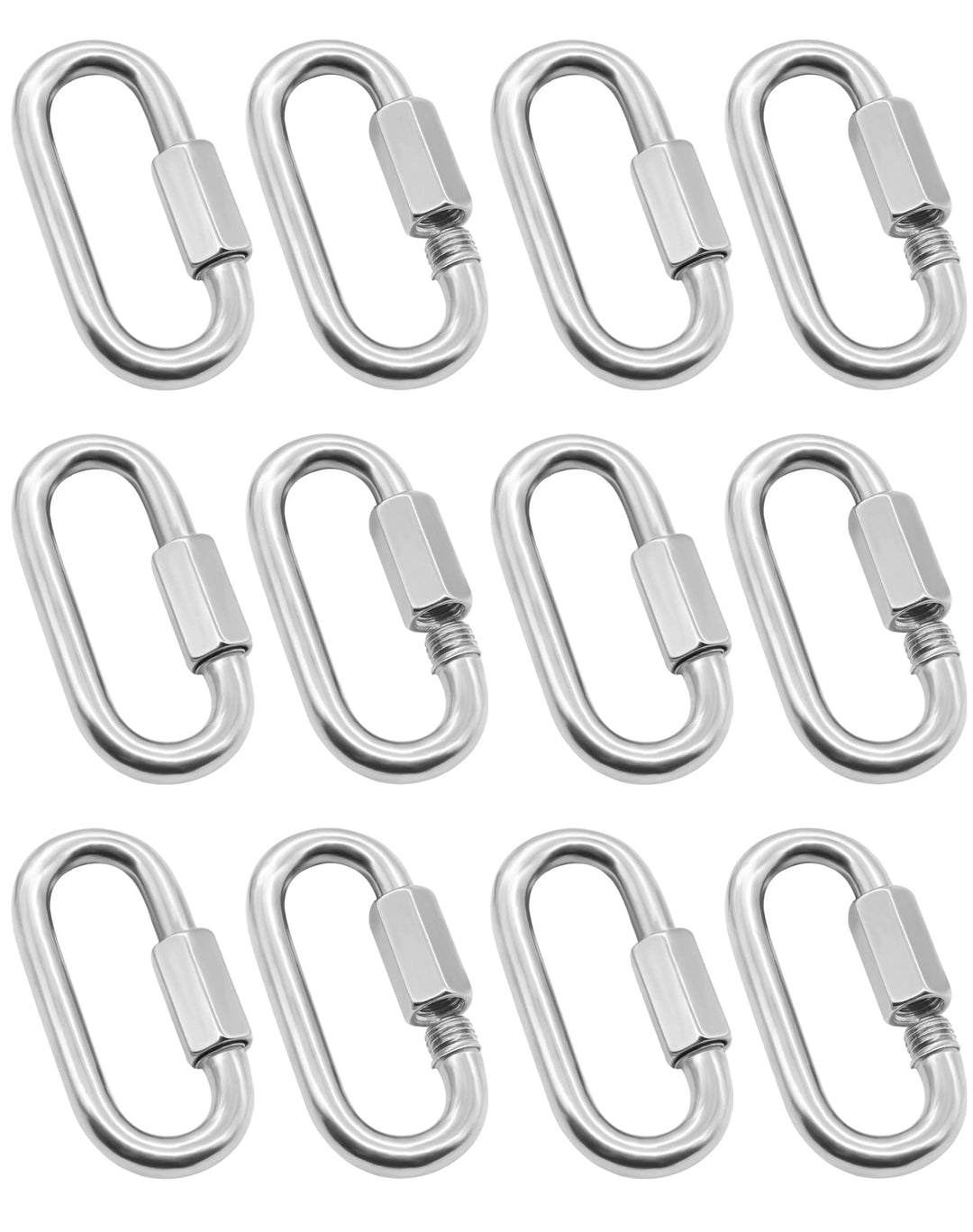 12 Pack Quick Link M4 5/32 Inch Heavy Duty Carabiner D Shape Chain Links 400LB Capacity Repair Utility Links Safety Chain Connector for Camping Hiking Outdoor Equipment Locking Harness Dog Leash