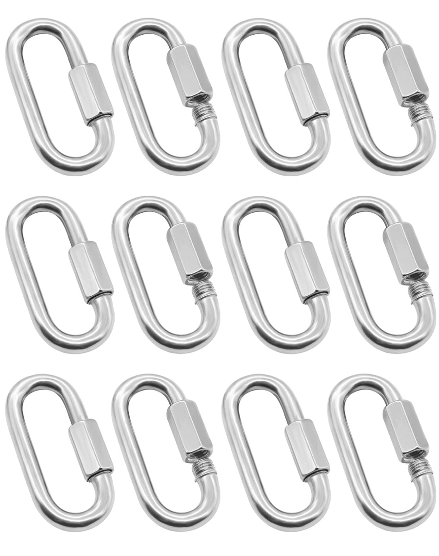 12 Pack Quick Link M4 5/32 Inch Heavy Duty Carabiner D Shape Chain Links 400LB Capacity Repair Utility Links Safety Chain Connector for Camping Hiking Outdoor Equipment Locking Harness Dog Leash