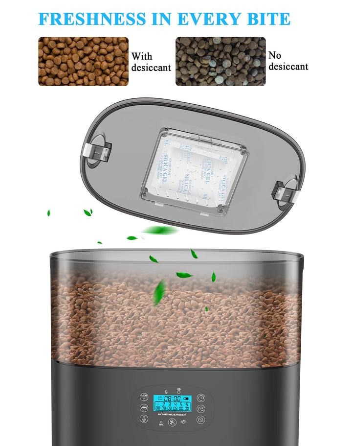 Automatic Cat Feeder, 6L Pet Feeder for 2 Cats &amp; Dogs, Auto Cat Dry Food Dispenser with Desiccant Bag, Timer Feeder Portion Control 1-6 Meals per Day, Dual Power Supply, Voice Recorder