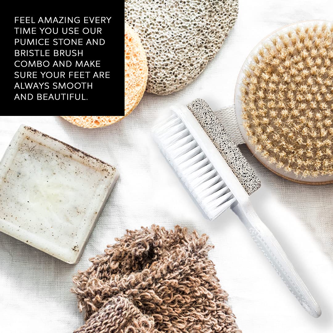 Foot Natural Bristle Brush &amp; Pumice Stone Combo - Exfoliator Pedicures Calluses Remover - Smoother Body skin, feet, elbow Scrubber for Massage SPA Sauna