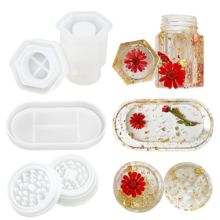 Grinder Resin Molds, 3 Pcs Jar Mold with Lid and Tray Mold Grinder Silicone Resin Mold Set Pressure Pot Resin Kit with Molds for Resin Casting Herb Crusher Spice Grind,DIY Resin Craft