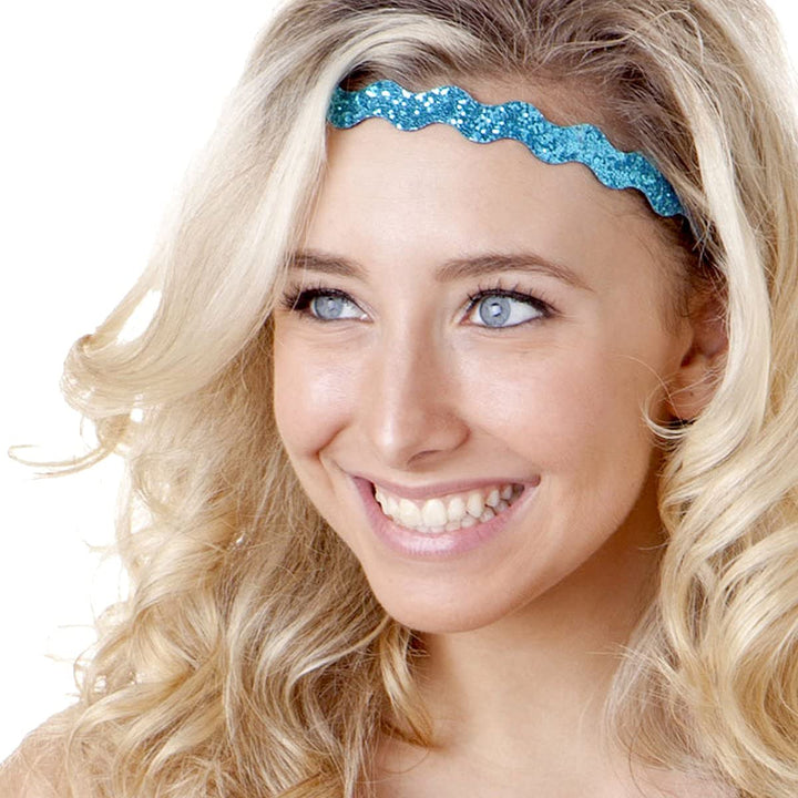 Women&#39;s Adjustable NO SLIP Bling Glitter Headband Mixed 3pk (Teal)