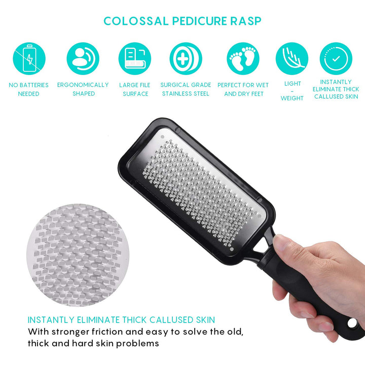 Foot Scrubber Pedicure Tools Rasp - 5 PCS Foot File Callus Remover For Feet To Remove Hard Skin - 2 X Stainless Steel Black, 3 X Plastic Blue
