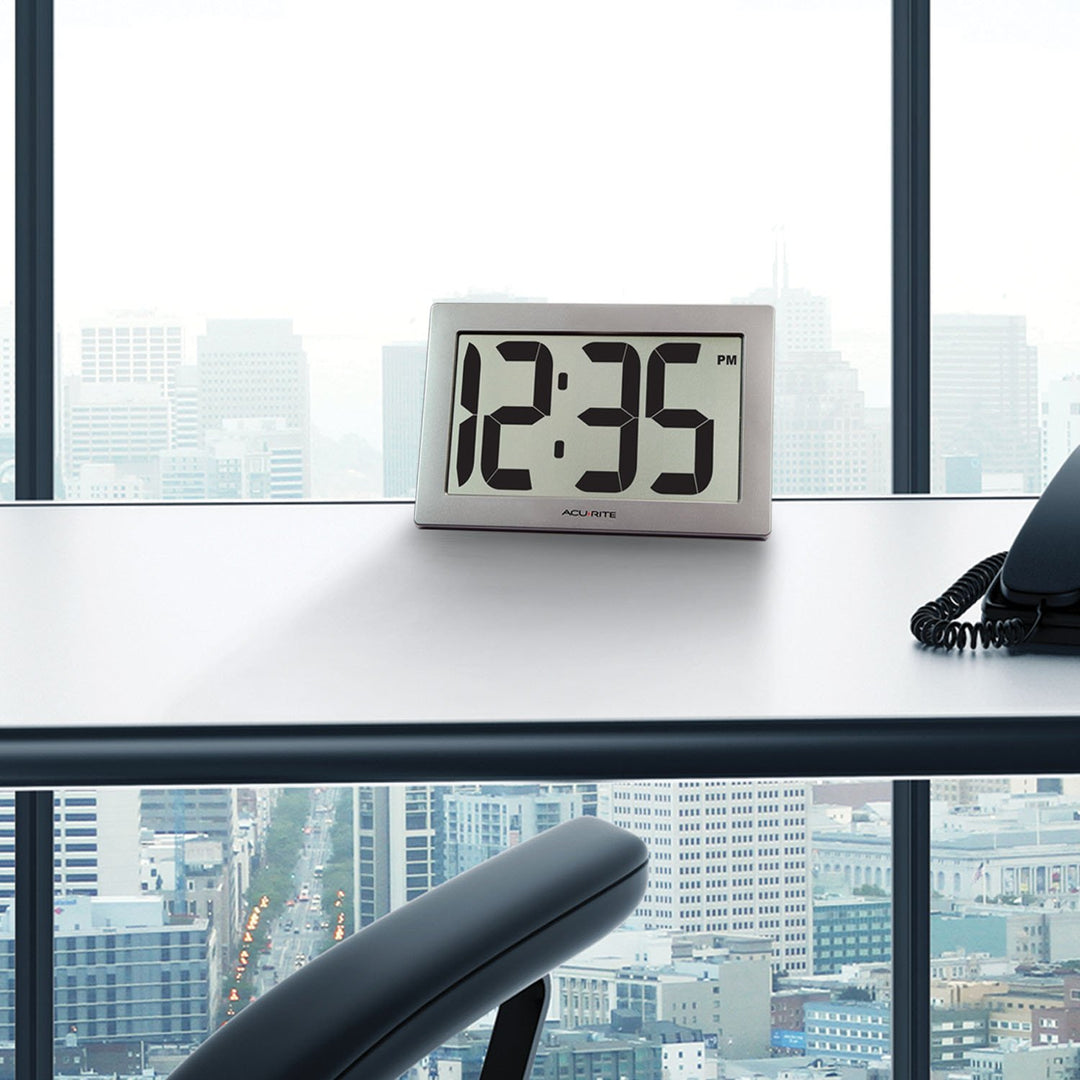 AcuRite 75102RM 9.5 Large Digital Clock with Intelli-Time Technology,Siliver,6-inch height x 9.5-inch width x 1.8-inch depth