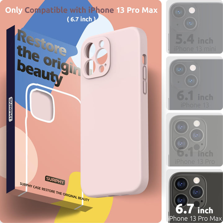 Compatible with iPhone 13 Pro Max Case with Screen Protector, (Camera Protection + Soft Microfiber Lining) Liquid Silicone Phone Case 6.7 inch 2021, Pink Sand