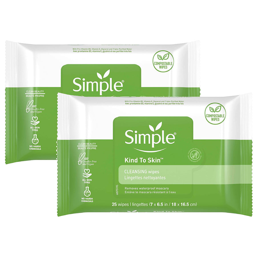 Simple Kind To Skin Cleansing Facial Wipes, 25 Count (Pack of 2)