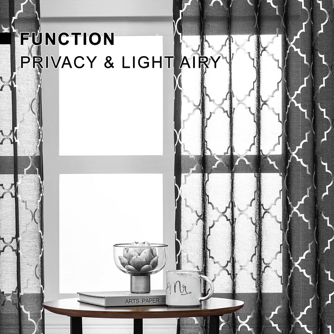 Kotile Black and Silver Sheer Curtains - Metallic Silve