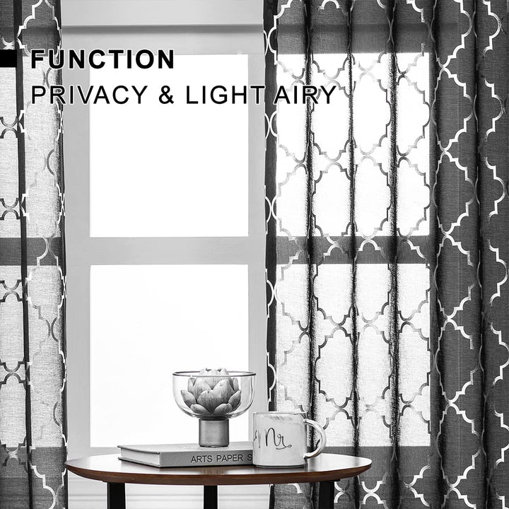 Kotile Black and Silver Sheer Curtains - Metallic Silve