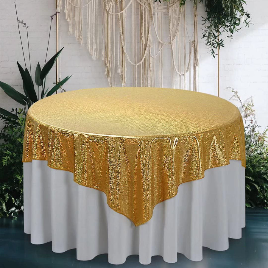 Gold Sequin Tablecloth for Parties 60x60 Inch - Sparkle Glitter Table Cloth Laser Square Table Cover Overlay for Wedding Baby Shower Ceremony Birthday Cake Table Holiday Banquet Decoration