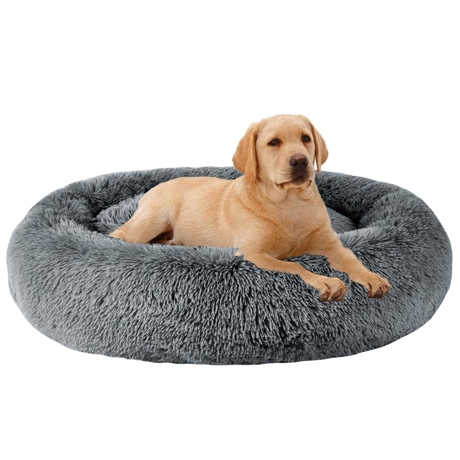 Calming Dog Bed (L/XL/XXL/XXXL) for Medium and Large Dogs Comfortable Pet Bed Faux Fur Donut Cuddler Up to 25/35/55/100lbs