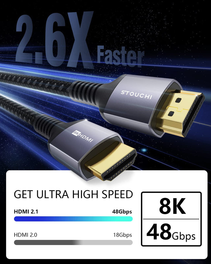 10K 8K HDMI 2.1 Cable 6ft 48Gbps (Certified) Ultra High Speed HDMI Cables, 8K60Hz 4K120Hz 144Hz eARC HDCP 2.2&amp;2.3 SBTM HDR10+ Dolby Compatible with PS5 PlayStation 5 Xbox Series X Apple TV 4K