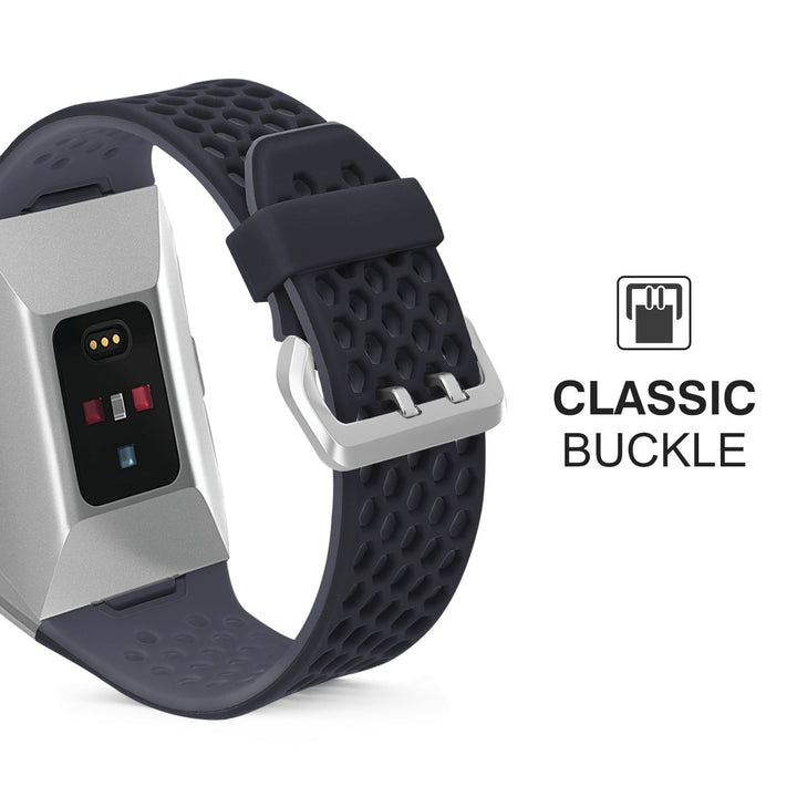 Compatible with Fitbit Ionic Bands Men Women, Soft Sport Silicone Breathable Replacement Wristband Compatible with Fitbit Ionic Smart Watch with Buckle [Black-Gray]
