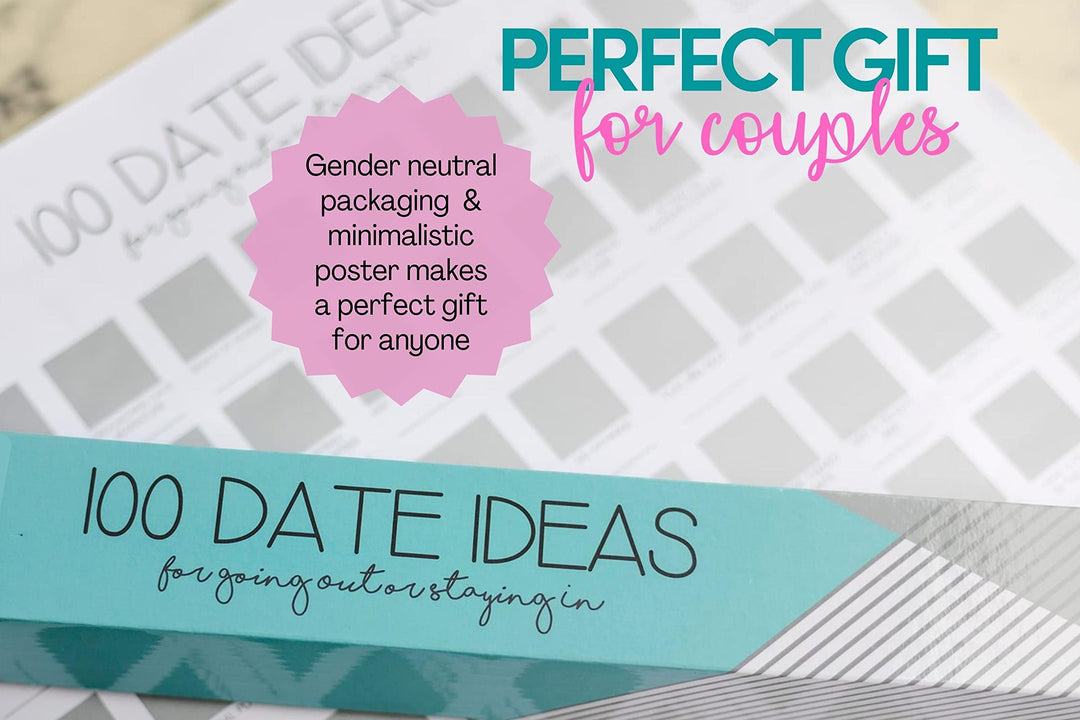 100 Dates Scratch Off Poster for Couples, Couples Bucket List, Date Night Ideas, Gifts, Book Wedding Poster, Engagement w/ Fine Tip Marker (16.14” x 23.25”) - High Gloss White