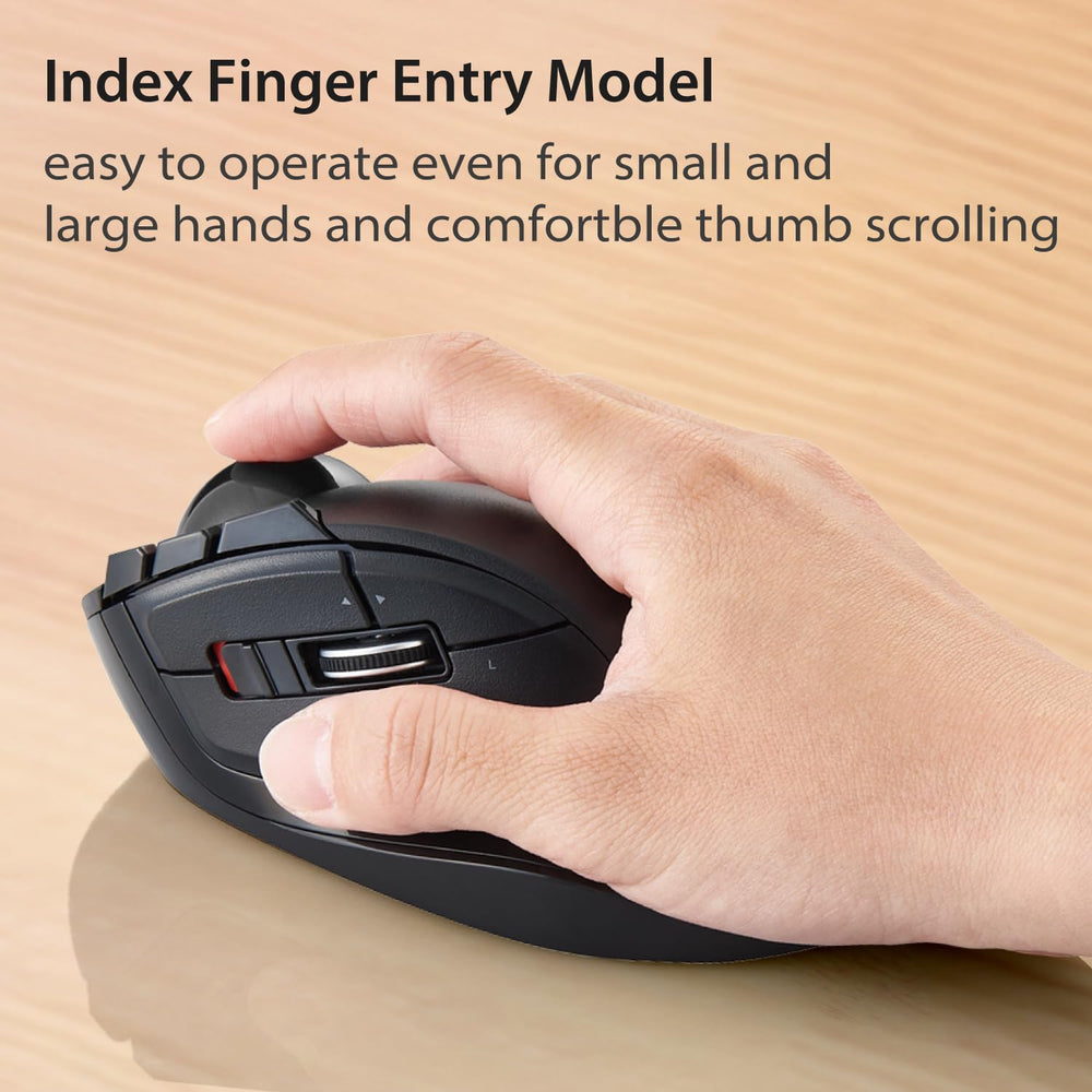 DEFT Trackball Mouse, 2.4GHz Wireless, Finger Control, 8-Button Function with Smooth Tracking, Ergonomic Design, Optical Gaming Sensor, Windows11, macOS (M-DT2DRBK)