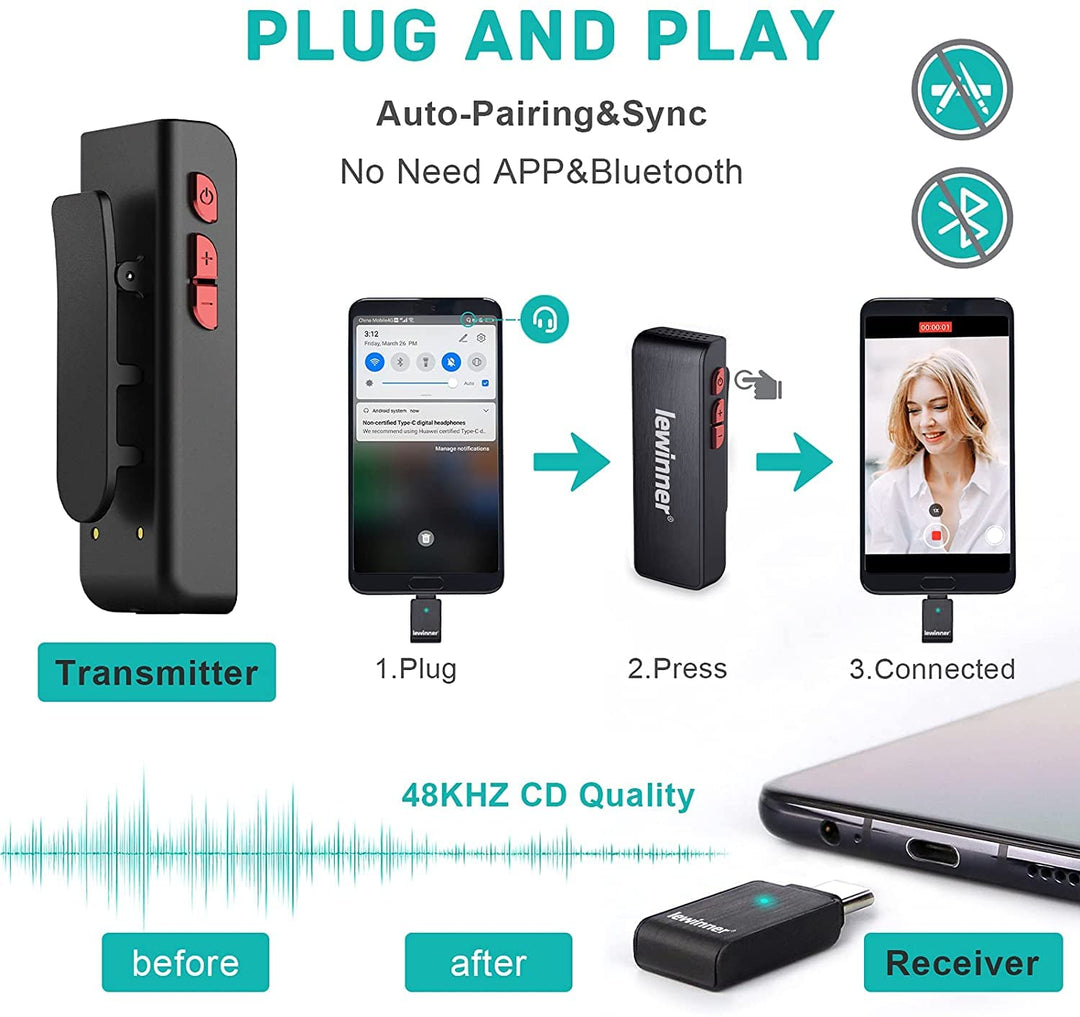 Wireless Lavalier Microphone with Charging Case - 2.4GHz Lapel Mic for iPhone iPad Android Computer Laptop TikTok YouTube Facebook Live Stream Vlog - Plug&amp;Play/Noise Reduction…