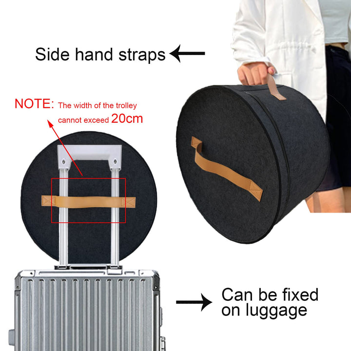 Hat Storage Box Portable Felt Organizer Bucket Foldable Large Capacity Round Travel Hat Container with Dust Proof Lid, Stuffed Animal Toys and Clothes Storage Bin Bag (Black)