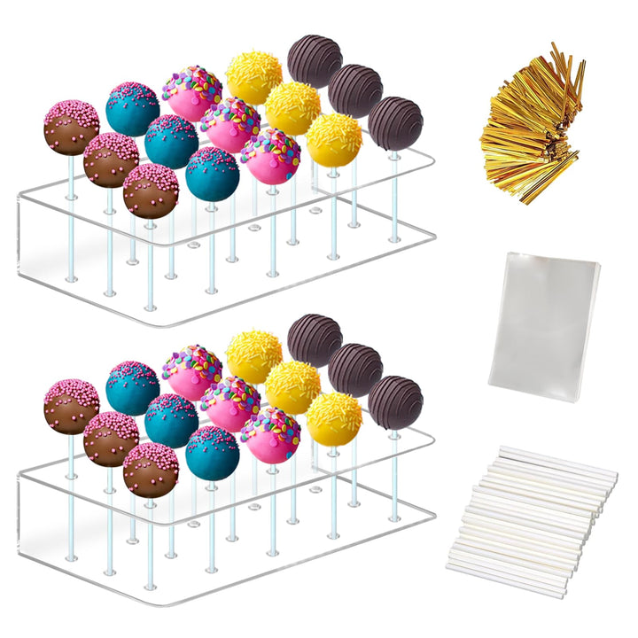 Acrylic Cake Pop Stand Display Holder with Lollipop Sticks, Treat Bags and Twist Ties for Candy Making