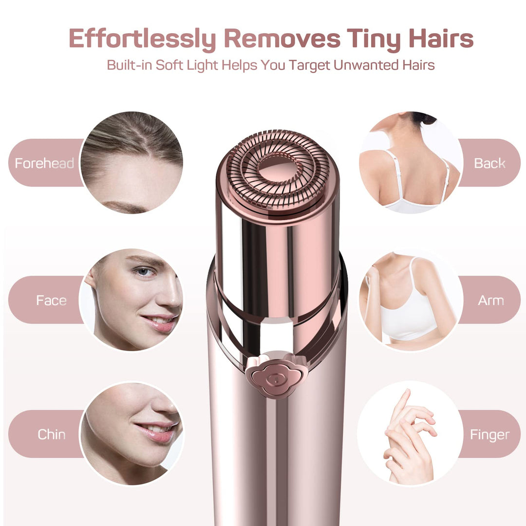 Facial Hair Removal for Women(Newest), Electric Painless Facial Hair Remover, Rechargeable Hair Removal Device for Face, Lip, Chin with 2 x Replacement Heads, Rose Gold