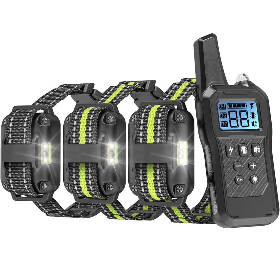 Dog Shock Collar 3 Pack - Dog Training Collar with Remote IP65 Waterproof E Collar for Dogs Training with Shock Vibrate Beep and Light Modes for Small Medium Large Dogs
