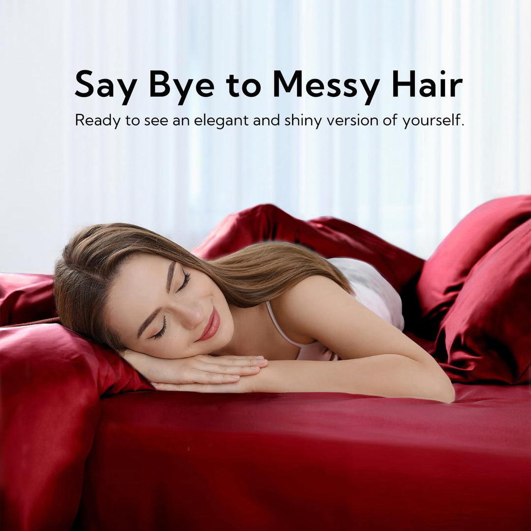 Satin Sheets Bed Set 4 Pcs, CK Size Silky Bedding Set, Soft and Durable Pillowcase Cover, Flat Sheet and Fitted Sheet, Hotel Luxury Bed Sheets Set (California King, Burgundy)