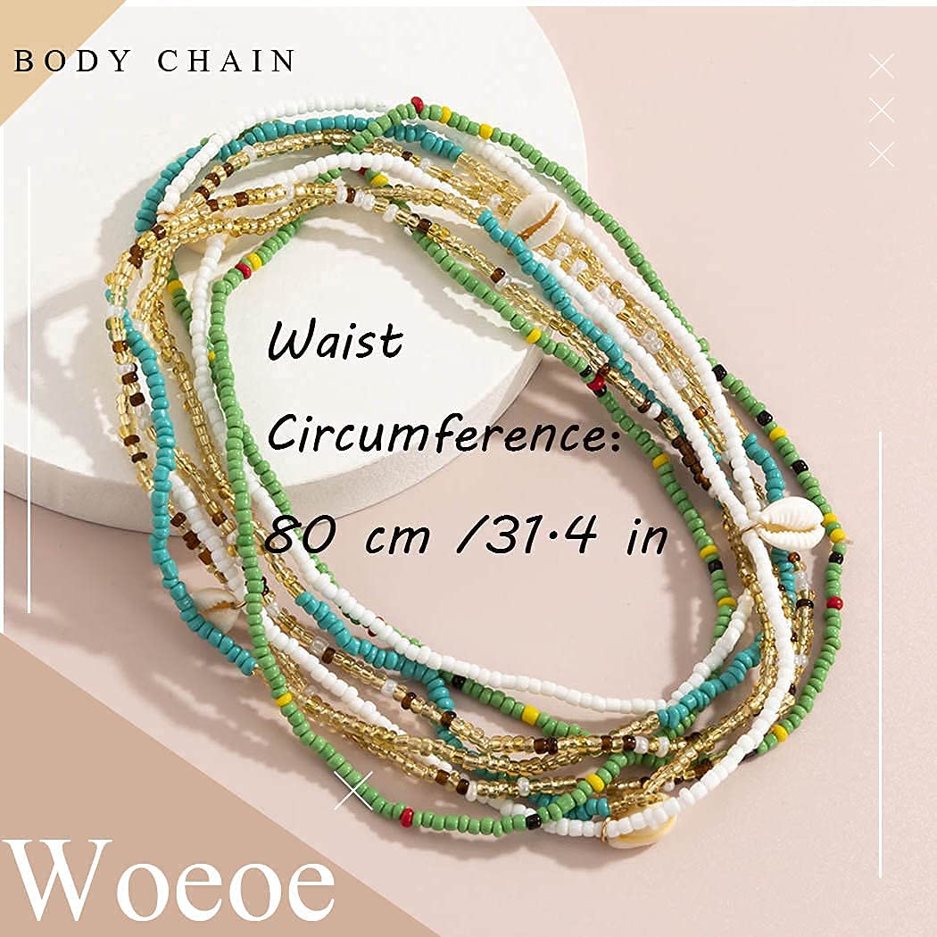 Woeoe 4PCS African Waist Beads Chains Colorful Layered 