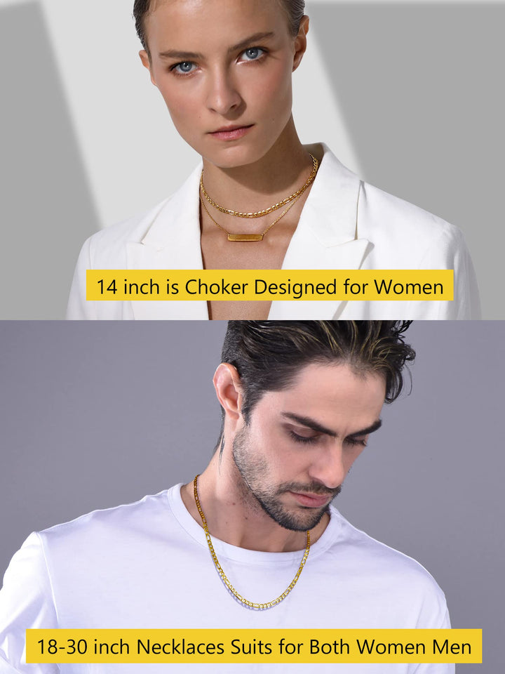 Figaro Gold Chain Link Necklace Neck Chains for Men 26 Inch Trendy Stainless Steel Necklaces
