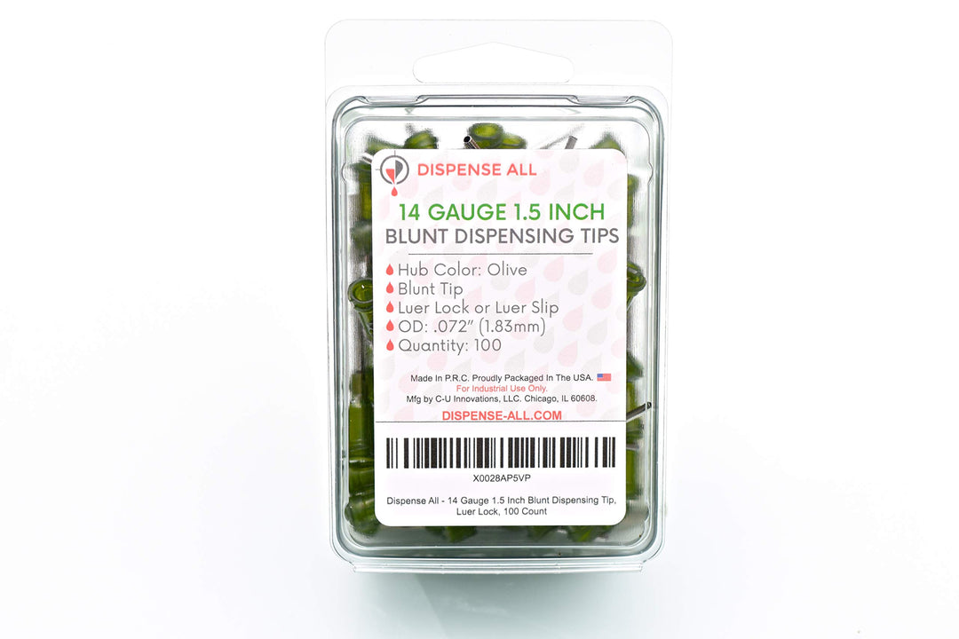 - 14 Gauge 1.5 Inch Blunt Tipped Dispensing Needles, Luer Lock, 50 Count