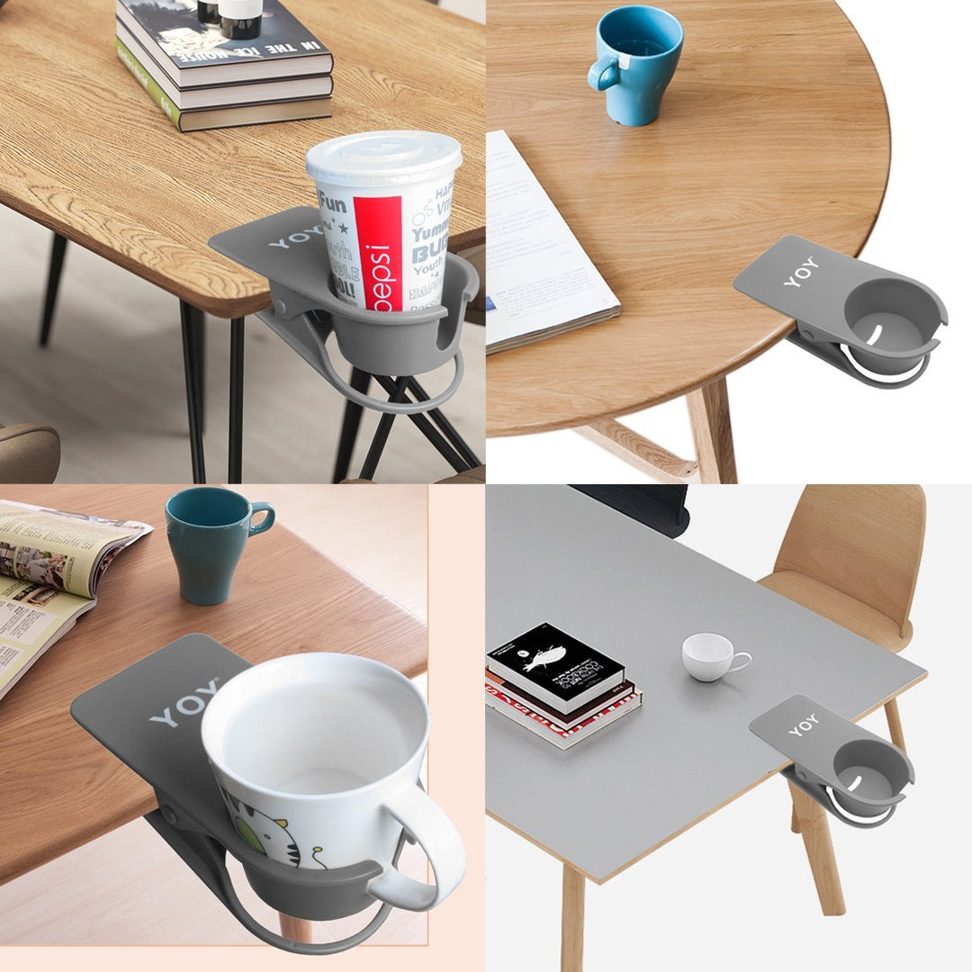 Drink Cup Holder Clip - Table Desk Side Water Glass Beer Bottle Beverage Soda Coffee Mug Holder Cup Saucer Clip Design for Home Office, Gray