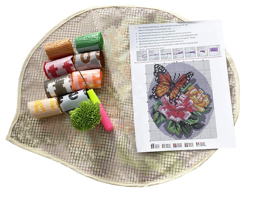 Latch Hook Rug Kit Floral Butterfly 20.4X20.4 in