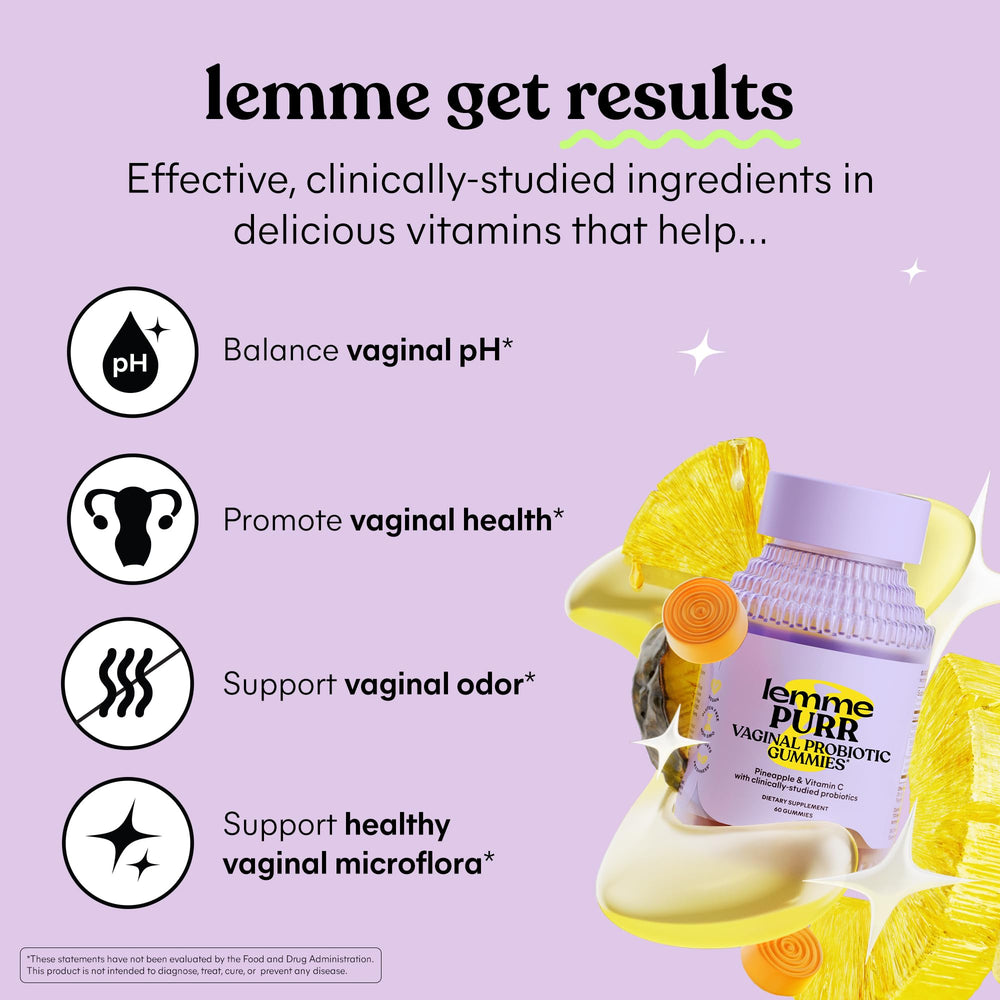 Purr Vaginal Probiotic Gummies for Women - Balanced pH, Healthy Odor, Yeast Balance & Flora Support + Vitamin C for Immune Health - Tasty Pineapple (60 Count)
