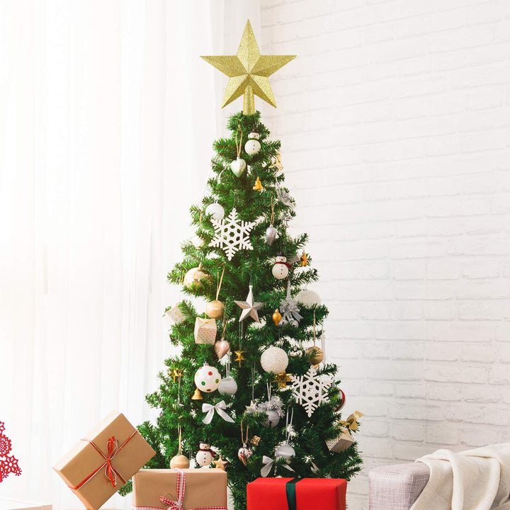 8 Inches Glitter Star Mini Christmas Tree Topper Shatter-Proof Small Christmas Tree Decoration Treetop for Holiday Ornament or Home Décor