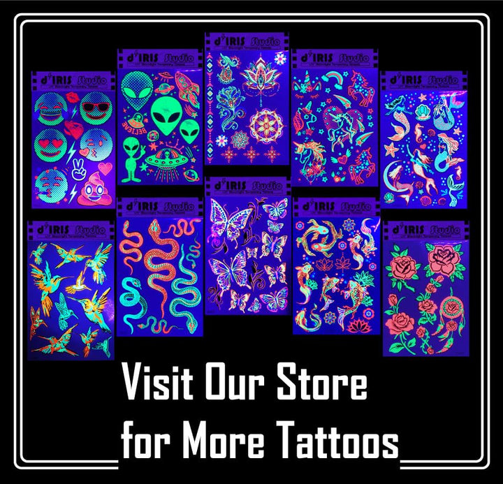 d&#39;IRIS Studio Uv Blacklight Rave Tattoo Temporary-Neon Temp Reactive Fluorescent Toy Game Stickers Makeup Glow In Dark Luminous Skull Party Nightclub Electric Dance Music Festival Edm Concert Un