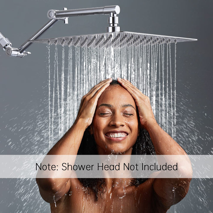 Shower Head Extension Arm,Solid Brass Adjustable Extender with Lock Joint, Rise or Lower Rainfall and Fixed Shower Head (13 Inch, Chrome)