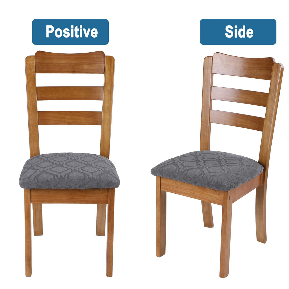 Seat Covers for Dining Room Chairs Stretch Jacquard Chair Seat Covers Set of 6, Removable Washable Upholstered Chair Seat Protector Cushion Slipcovers for Kitchen, Office(Jacquard Grey2)